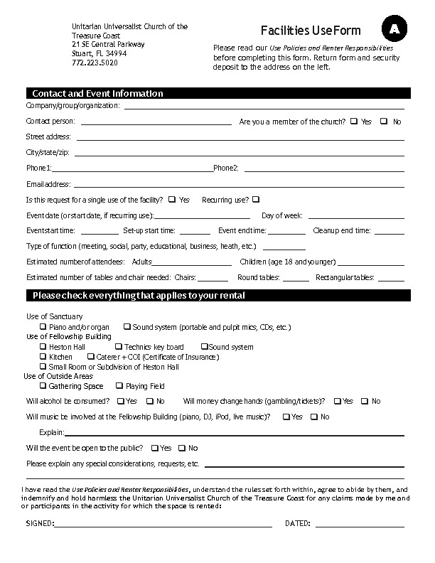 Rental Forms and Documents – Unitarian Universalist Congregation of the ...